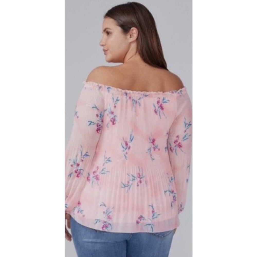 Lane Bryant Pink Floral Blouse Chiffon Overlay Off Shoulder Babydoll Size 22/24 - Picture 2 of 13